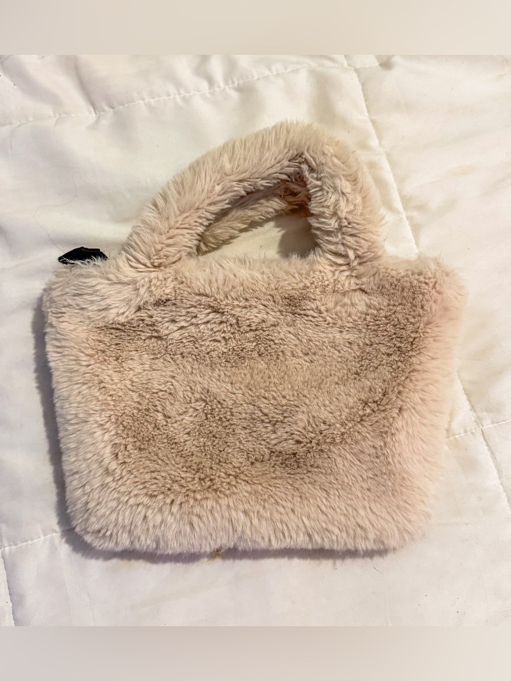 Expressions Plush Faux-Fur Mini Tote in Beige